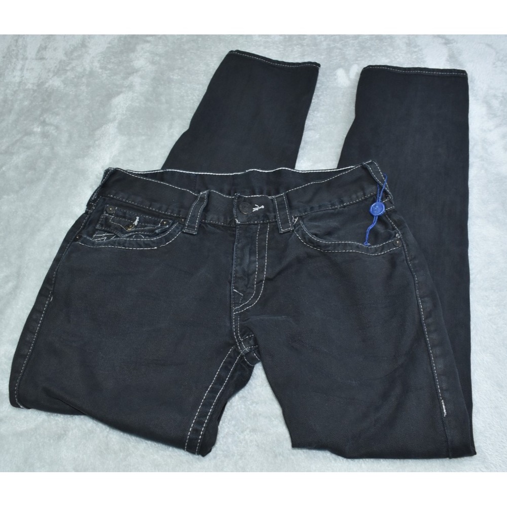 True Religion World Tour Women Jeans Size 31 Black Low Rise Skinny Dark Denim